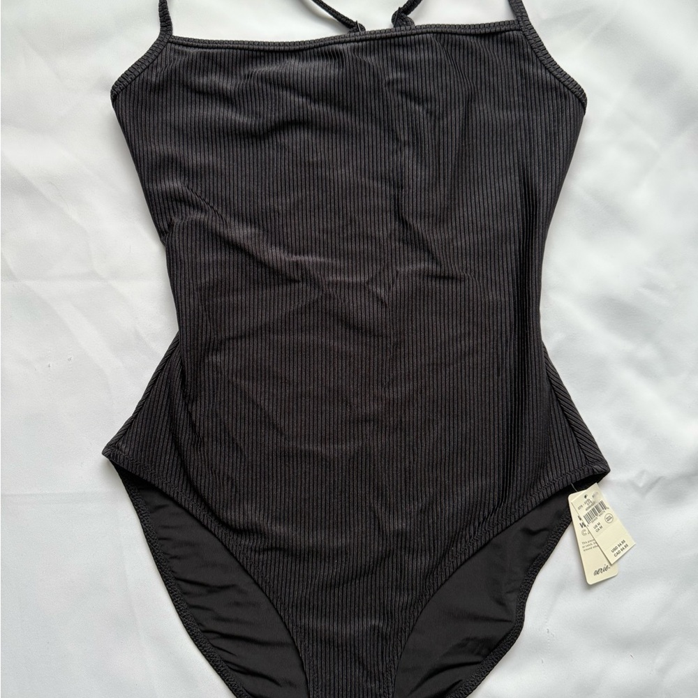 Aerie Black Ribbed Swimsuit - One piece- medium NWT